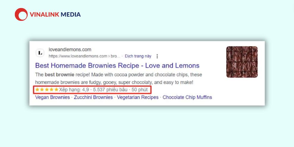 Rich Snippets Recipes được áp dụng cho các trang web về ẩm thực, dạy nấu ăn